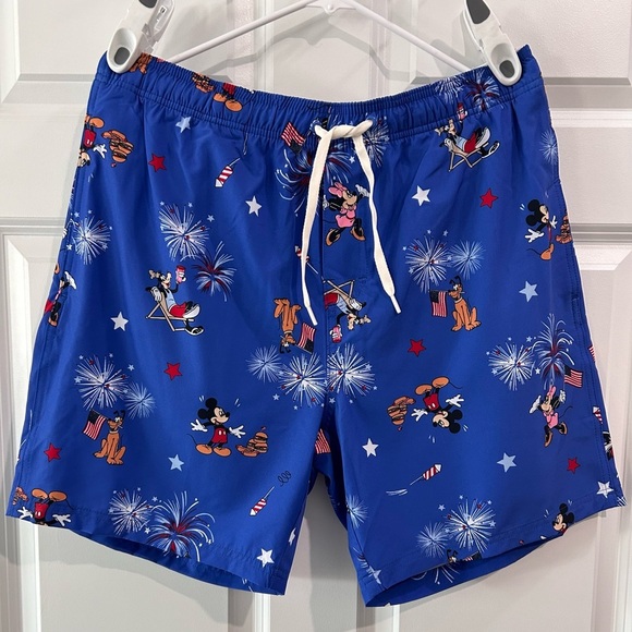 NWT Old Navy Disney Patriotic Mickey Mouse Pluto Swim Trunks Sz L Vacation USA - Picture 1 of 11